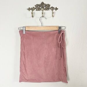 Lulus Skirt Suede Wrap Mini Womens Size Small Dusty Rose Pink Side Tie Zip Back
